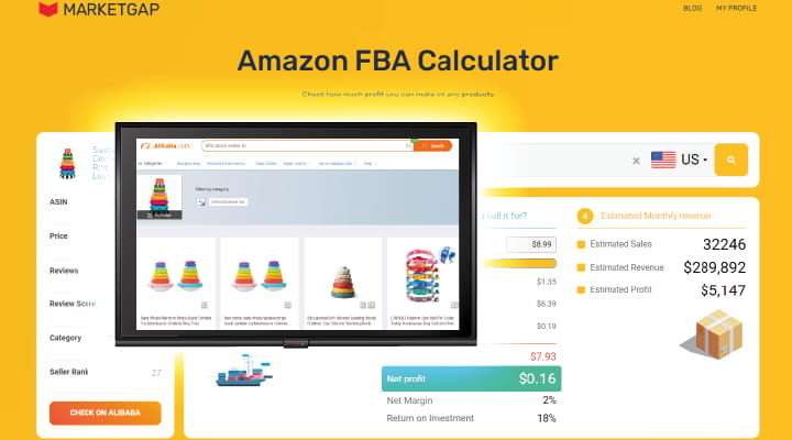 Calculate Amazon's profit for products bought on Alibaba