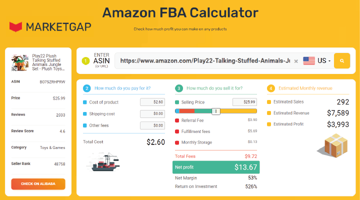 MarketGap is one of the best FBA calculators
